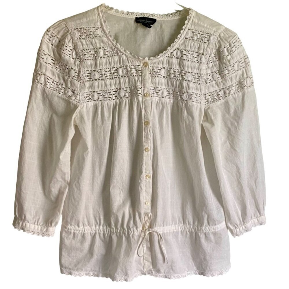 Ralph Lauren Lauren Jeans Co. Drawstring Waist Cotton Lace Trim Top Medium